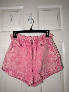 High-Waist Pink Paperbag Denim Shorts